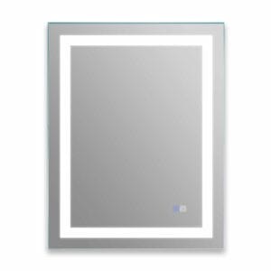 28x36 square mirror- Square mirror with a soft light illuminating its surface.